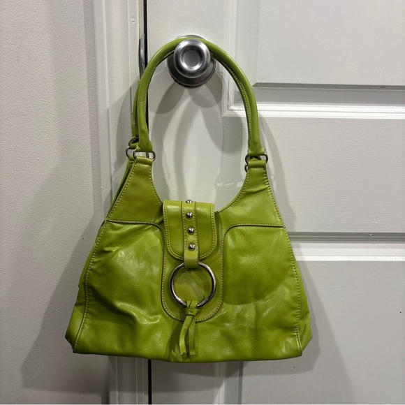 Handbags - Lime Green Women's Shoulder Bag with Ring Detail